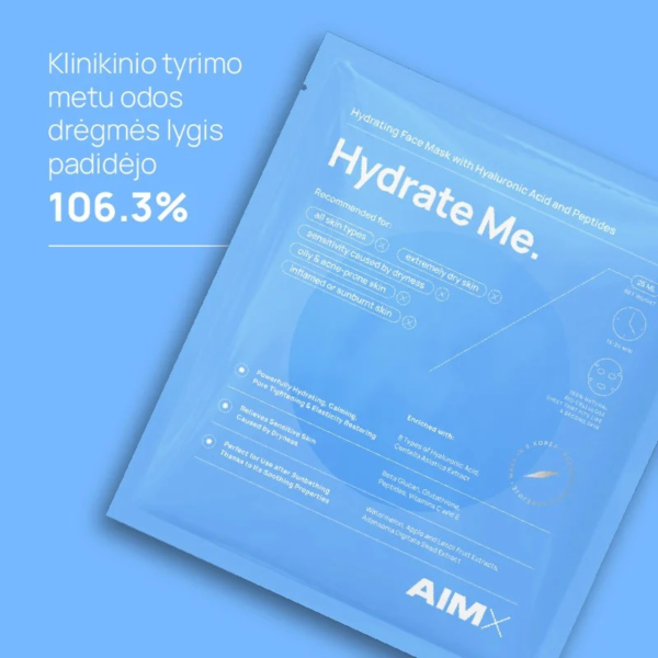 HYDRATE ME greito poveikio giliai drėkinanti veido kaukė su peptidais, 1vnt - Image 3