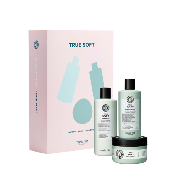 TRUE SOFT minkštinamasis plaukų priežiūros rinkinys, 2 PRODUKTAI + 1 DOVANŲ