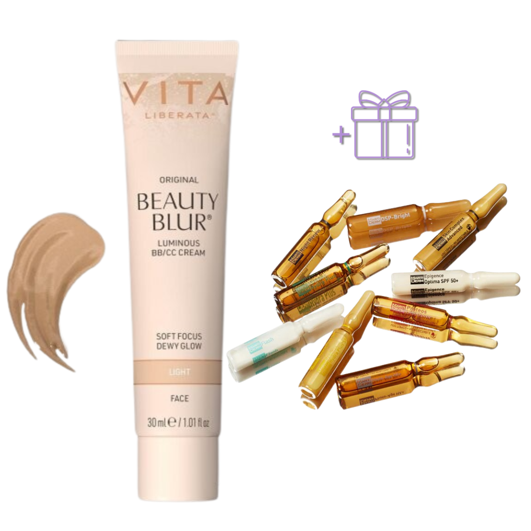 BEAUTY BLUR momentinio poveikio veido pudra, 30ml + MARTIDERM 5 ampulių rinkinys DOVANŲ