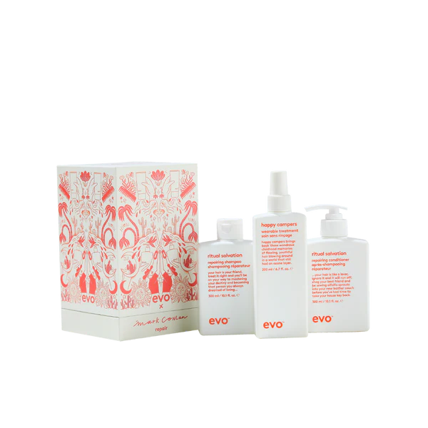 GOOD GIVIN' REPAIR: RITUAL SALVATION šampūnas + kondicionierius + HAPPY CAMPERS fluidas + TOTE BAG