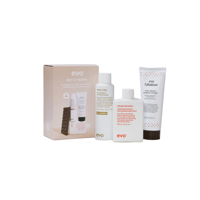 FABULOSO BEST OF BROWN PACK: RITUAL SALVATION šampūnas + FABULOSOS COOL BROWN spalvos kondicionierius + WATER KILLER BRUNETTE sausas šampūnas