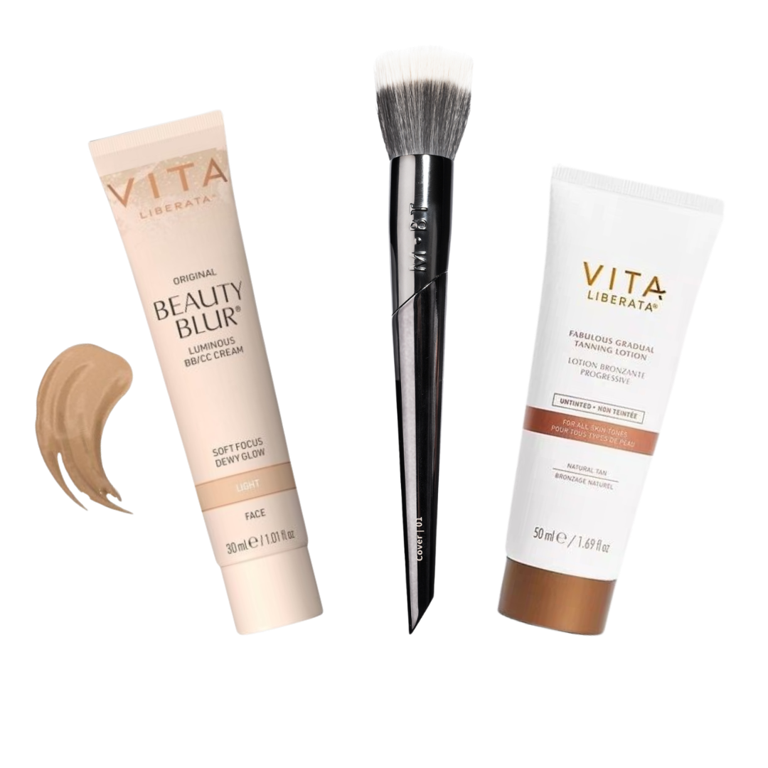 01 | COVER teptukas šlapiems/kreminiams produktams + BEAUTY BLUR momentinio poveikio veido pudra, 30ml + FABULOUS laipsniško įdegio losjonas, 50ml